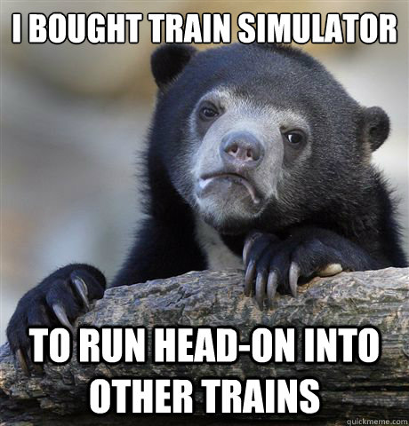 I bought train simulator to run head-on into other trains  Confession Bear