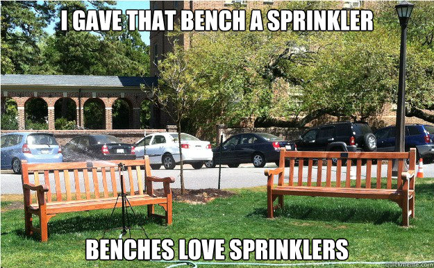 I gave that bench a sprinkler Benches love sprinklers - I gave that bench a sprinkler Benches love sprinklers  Benches