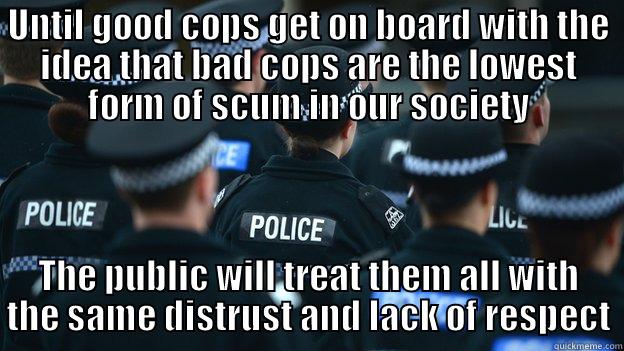 UNTIL GOOD COPS GET ON BOARD WITH THE IDEA THAT BAD COPS ARE THE LOWEST FORM OF SCUM IN OUR SOCIETY THE PUBLIC WILL TREAT THEM ALL WITH THE SAME DISTRUST AND LACK OF RESPECT Misc