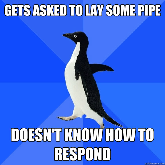 Gets asked to lay some pipe Doesn't know how to respond  Socially Awkward Penguin