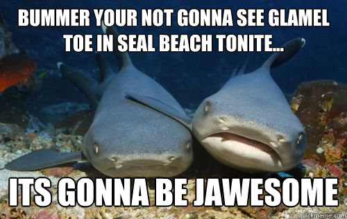 bummer your not gonna see glamel toe in seal beach tonite... its gonna be jawesome  Compassionate Shark Friend
