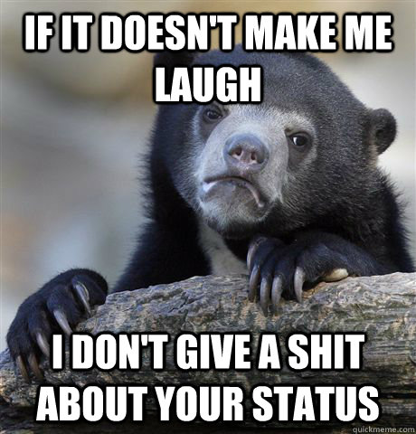 If it doesn't make me laugh I don't give a shit about your status  Confession Bear