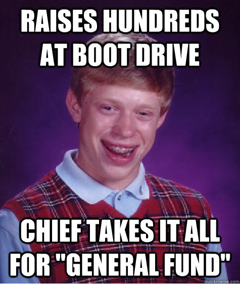 Raises hundreds at boot drive  Chief takes it all for 