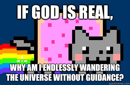 If god is real, Why am I endlessly wandering the universe without guidance? - If god is real, Why am I endlessly wandering the universe without guidance?  Nyan cat