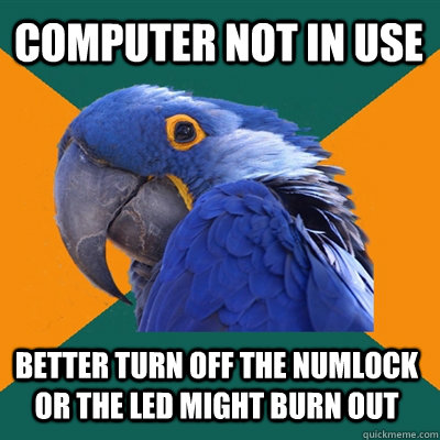 computer NOT IN USE better turn off the numlock  or the LED MIGHT BURN OUT  Paranoid Parrot