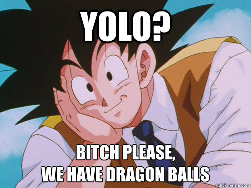 YOLO? bitch please, 
we have dragon balls - YOLO? bitch please, 
we have dragon balls  Condescending Goku