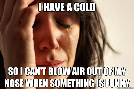 I have a cold So I can't blow air out of my nose when something is funny  First World Problems