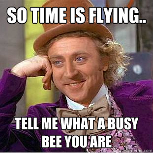 So time is flying.. Tell me what a busy bee you are  Condescending Wonka