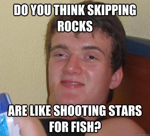 Do you think skipping rocks are like shooting stars for fish? - Do you think skipping rocks are like shooting stars for fish?  10 Guy