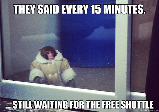 They said every 15 minutes. ... still waiting for the free shuttle   Ikea Monkey