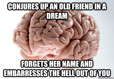 CONJURES UP AN OLD FRIEND IN A DREAM FORGETS HER NAME AND EMBARRESSES THE HELL OUT OF YOU  Scumbag Brain