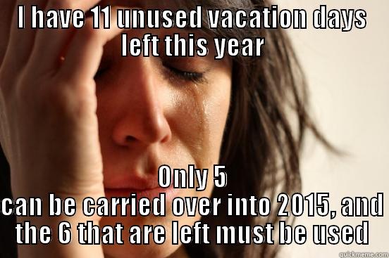 I HAVE 11 UNUSED VACATION DAYS LEFT THIS YEAR ONLY 5 CAN BE CARRIED OVER INTO 2015, AND THE 6 THAT ARE LEFT MUST BE USED First World Problems