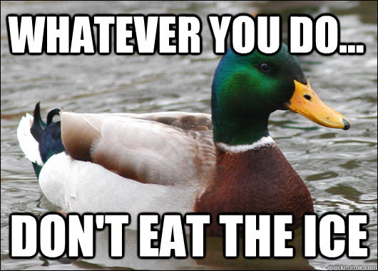Whatever you do... Don't eat the ice  Actual Advice Mallard