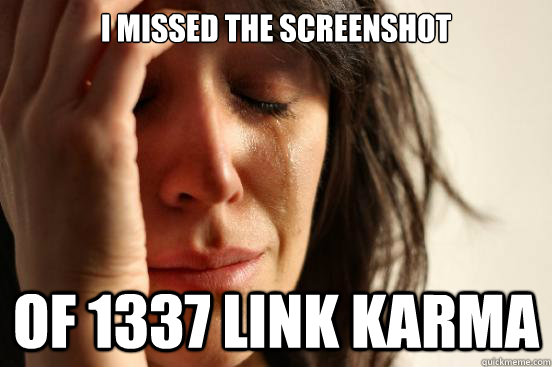 I missed the screenshot of 1337 link karma  First World Problems