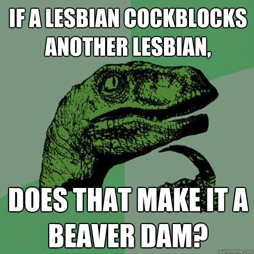 If a lesbian cockblocks another lesbian, does that make it a beaver dam? - If a lesbian cockblocks another lesbian, does that make it a beaver dam?  Philosoraptor