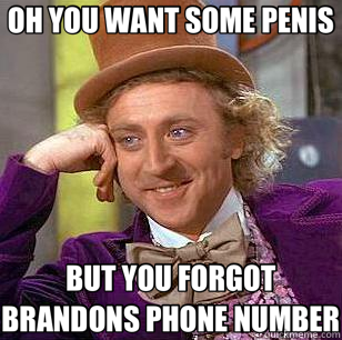 OH YOU WANT SOME PENIS BUT YOU FORGOT BRANDONS PHONE NUMBER  Condescending Wonka