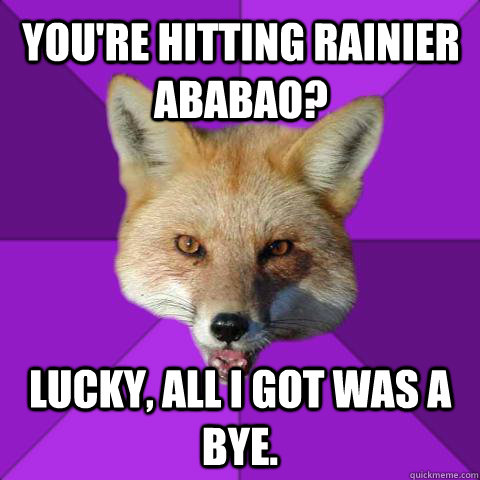You're Hitting Rainier Ababao? Lucky, all I got was a bye.  Forensics Fox