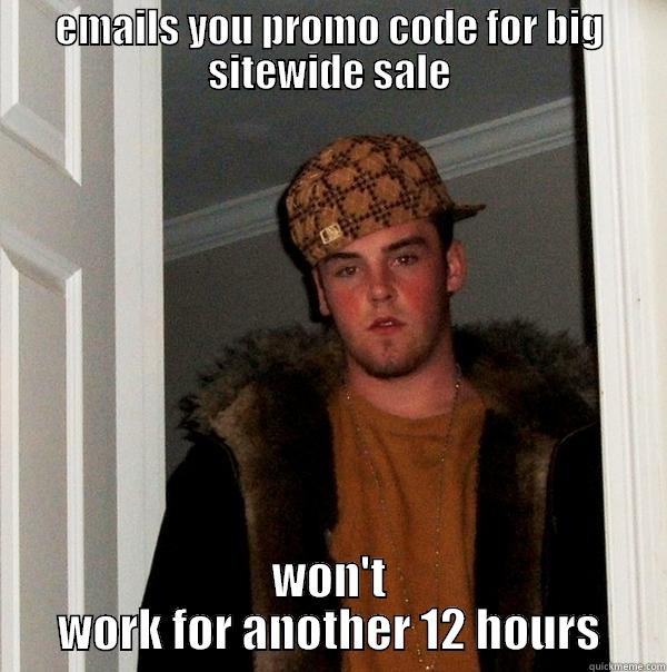 EMAILS YOU PROMO CODE FOR BIG SITEWIDE SALE WON'T WORK FOR ANOTHER 12 HOURS Scumbag Steve