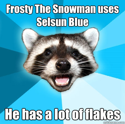 Frosty The Snowman uses Selsun Blue He has a lot of flakes  Lame Pun Coon