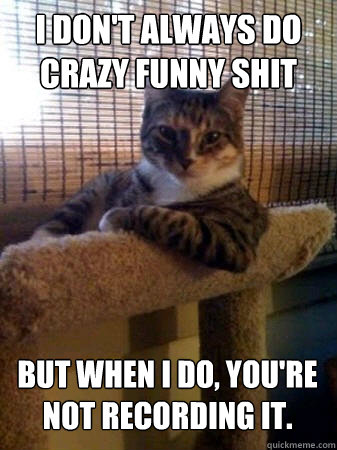 I don't always do crazy funny shit But when I do, you're not recording it.  The Most Interesting Cat in the World