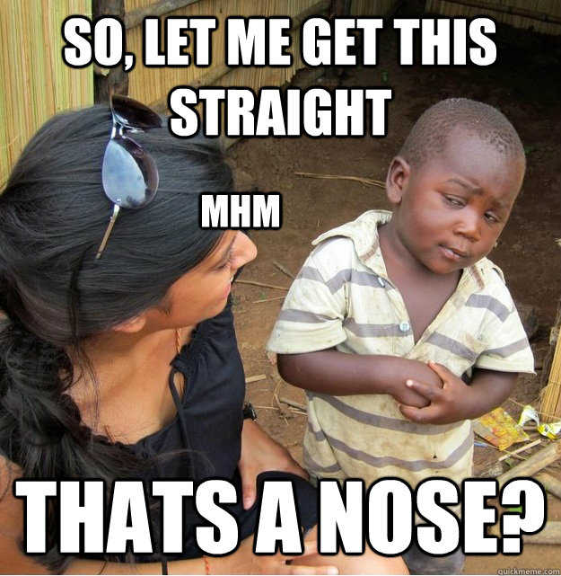 So, let me get this straight THATS A NOSE? MHM  Skeptical Third World Kid