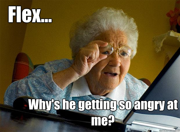 Flex... Why's he getting so angry at me?  Grandma finds the Internet