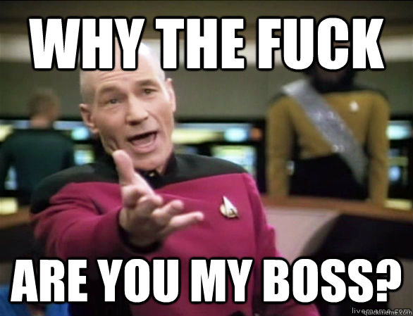 why the fuck are you my boss?  Annoyed Picard HD