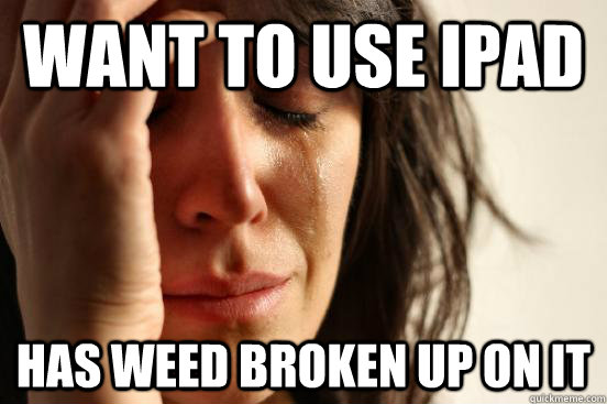 Want to use IPAD Has weed broken up on it  First World Problems