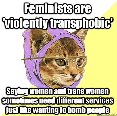Feminists are 'violently transphobic' Saying women and trans women sometimes need different services just like wanting to bomb people  Hipster Kitty