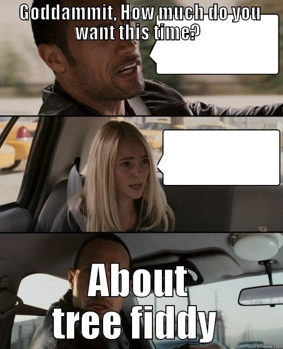 GODDAMMIT, HOW MUCH DO YOU WANT THIS TIME?  ABOUT TREE FIDDY  The Rock Driving