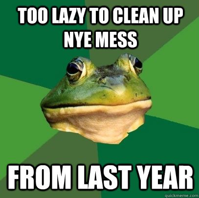Too lazy to clean up NYE mess from last year  Foul Bachelor Frog