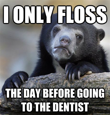 I only floss The day before going to the dentist  Confession Bear