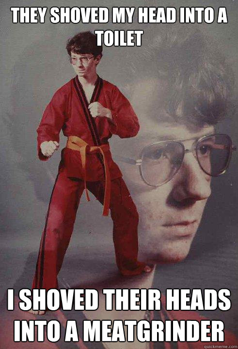 They shoved my head into a toilet i shoved their heads into a meatgrinder  Karate Kyle