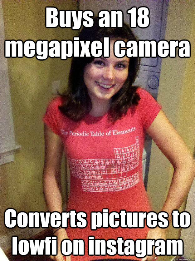 Buys an 18 megapixel camera Converts pictures to lowfi on instagram  Needy Reddit Girl