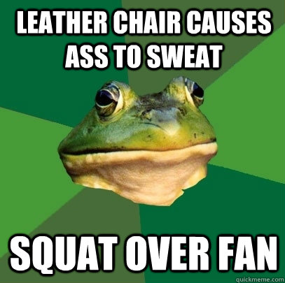 Leather chair causes ass to sweat squat over fan - Leather chair causes ass to sweat squat over fan  Foul Bachelor Frog