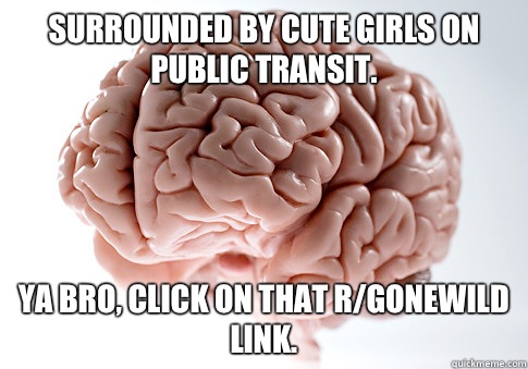 Surrounded by cute girls on public transit. Ya bro, click on that r/gonewild link.   Scumbag Brain
