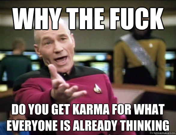 why the fuck Do you get karma for what everyone is already thinking  Annoyed Picard HD