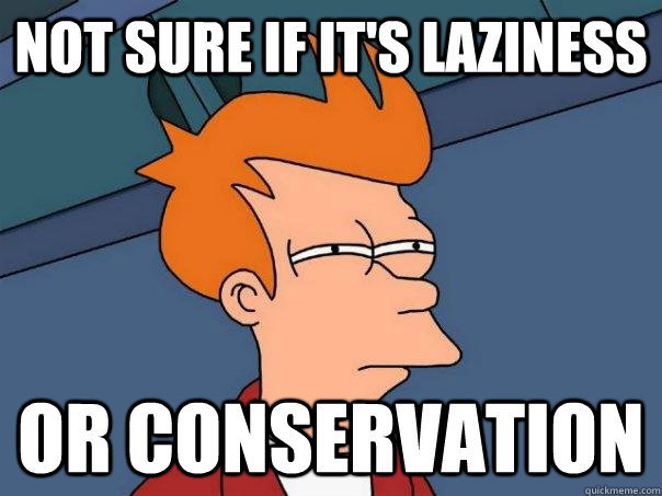 not sure if it's laziness Or conservation - not sure if it's laziness Or conservation  Futurama Fry