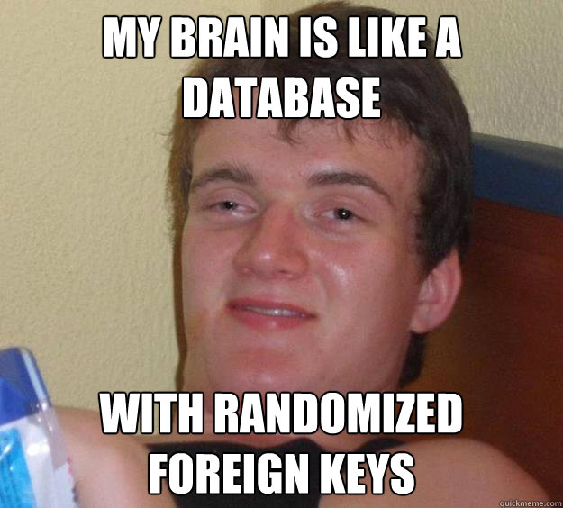 my brain is like a
database with randomized
foreign keys  10 Guy