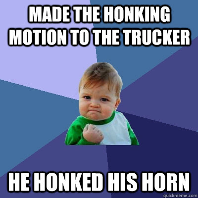 Made the Honking Motion to the Trucker He honked his horn - Made the Honking Motion to the Trucker He honked his horn  Success Kid