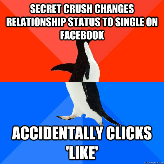 Secret crush changes relationship status to single on facebook accidentally clicks 'Like'  Socially Awesome Awkward Penguin