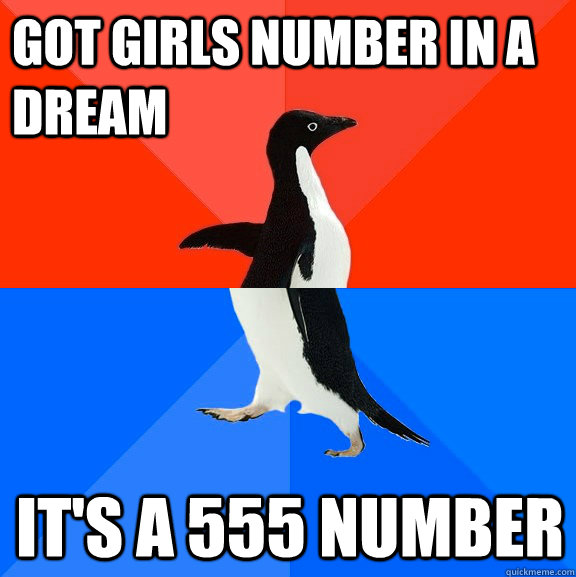 GOT GIRLS NUMBER IN A DREAM IT'S A 555 NUMBER - GOT GIRLS NUMBER IN A DREAM IT'S A 555 NUMBER  Socially Awesome Awkward Penguin