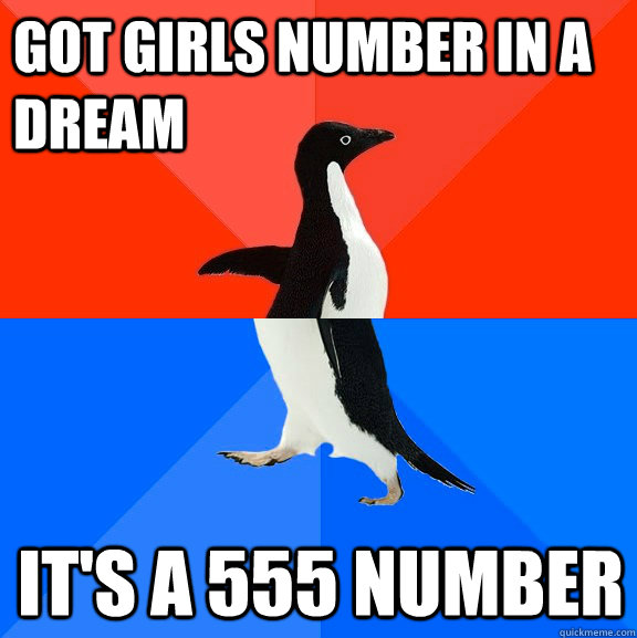 GOT GIRLS NUMBER IN A DREAM IT'S A 555 NUMBER  Socially Awesome Awkward Penguin