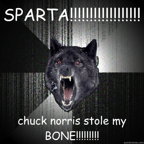 SPARTA!!!!!!!!!!!!!!!!!! chuck norris stole my BONE!!!!!!!!!  Insanity Wolf