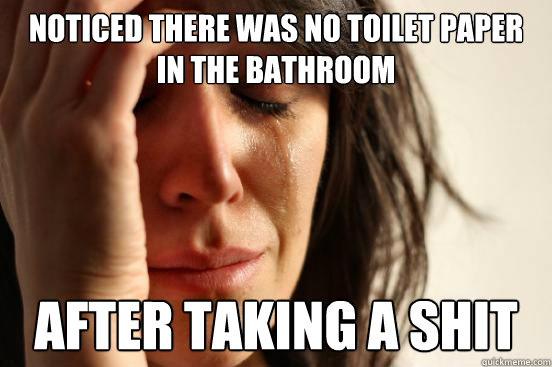 noticed there was no toilet paper in the bathroom after taking a shit  First World Problems