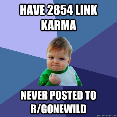 Have 2854 link karma Never posted to r/gonewild  Success Kid