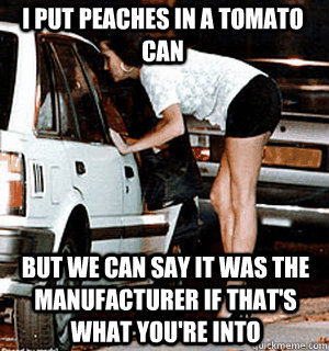 I put peaches in a tomato can but we can say it was the manufacturer if that's what you're into  Karma Whore