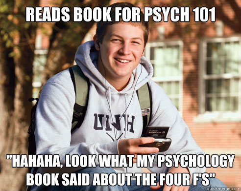 Reads book for psych 101 