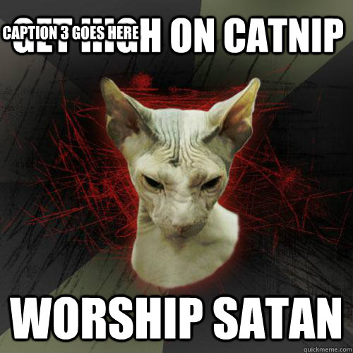 GET HIGH ON CATNIP WORSHIP SATAN Caption 3 goes here  Evil Cat
