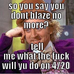 SO YOU SAY YOU DONT BLAZE NO MORE?  TELL ME WHAT THE FUCK WILL YU DO ON 4/20 Condescending Wonka
